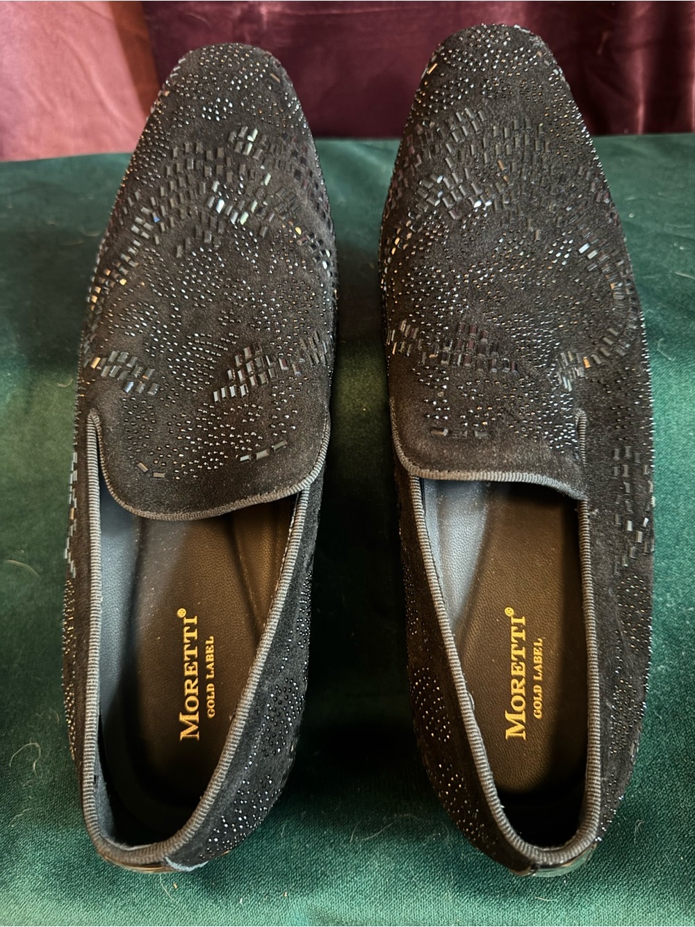 Black Embellished Suede Men’s Moretti Gold Label Loafers - Picture 3 of 5